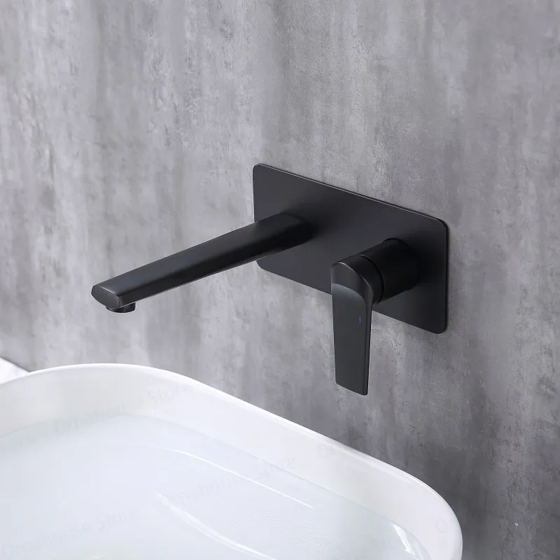 Luxury Mirror Matte Black White Bathroom Faucet Wall Mounted Brushed Gold Brass Mixer with Embedded Concealed Basin Faucet