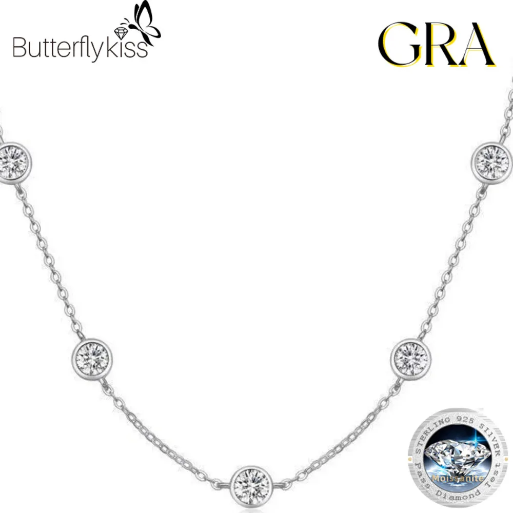 

Butterflykiss Sparkling Bubble 5mm DColor Full Moissanite Tennis Necklace For Women S925 Silver Diamond Men Neck Chain Necklaces