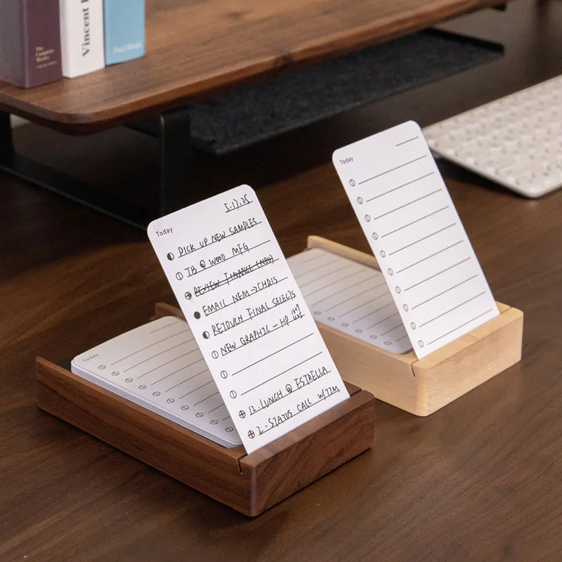Daily To Do List Planner With Walnut Stand 100 Card Holder Undated Notepad Memo Note For Office Desk Accessories And Supplies