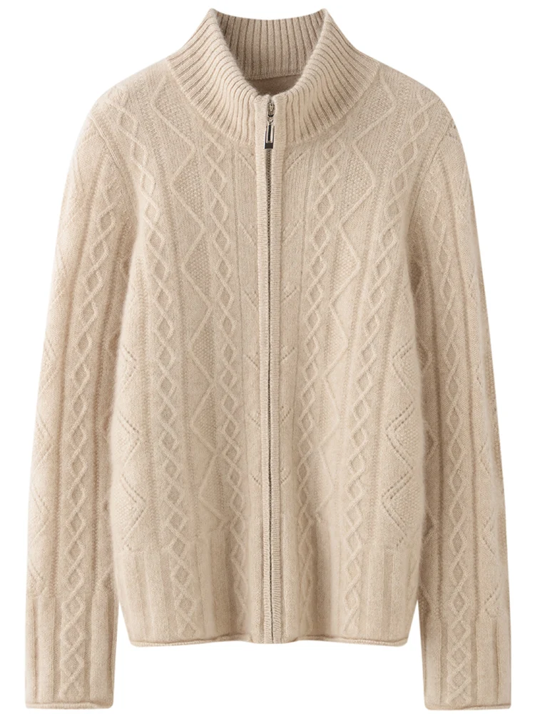 

TLOML новый женский свитер из 100% кашемира с воротником-молнией, кардиган, свитер, пальто, осень-зима, толстые вязаные топы высокого качества