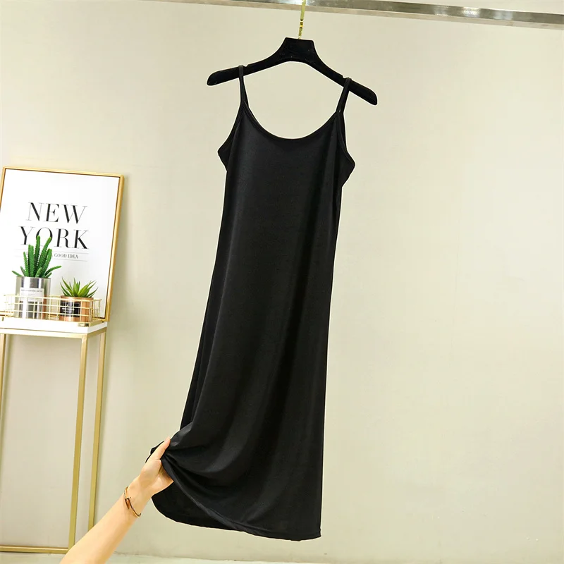Summer Thin Ice Silk Camisole Dress Women's A-Line Midi Skirt Casual Wear Large Size Inner Wear Dress Korean Style