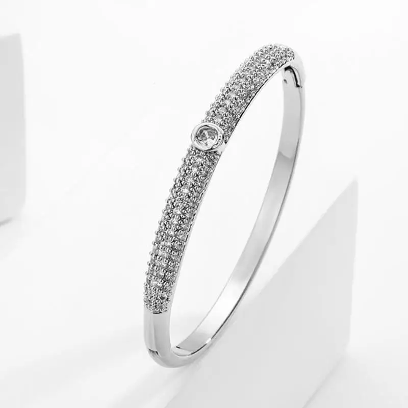 RAKOL Fashion Micro Pave Cubic Zirconia Bangles for Women Korea New Bridal Bracelets Wedding Dress Jewelry Accessories
