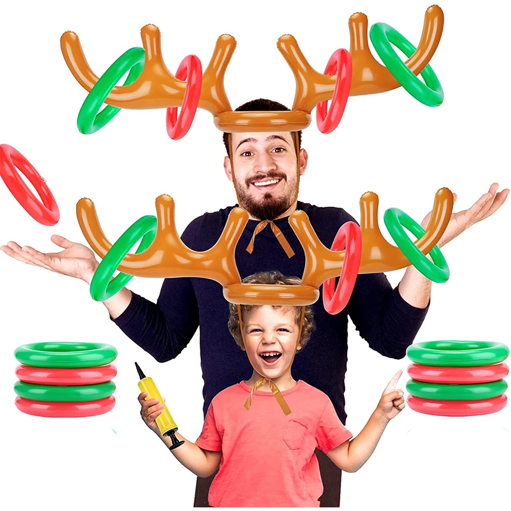 Weihnachten Rentier Geweih Ring Werfen Spiel Weihnachten Favor für Kinder Aufblasbare Geweih Hut mit Ringe Familie Freunde Party