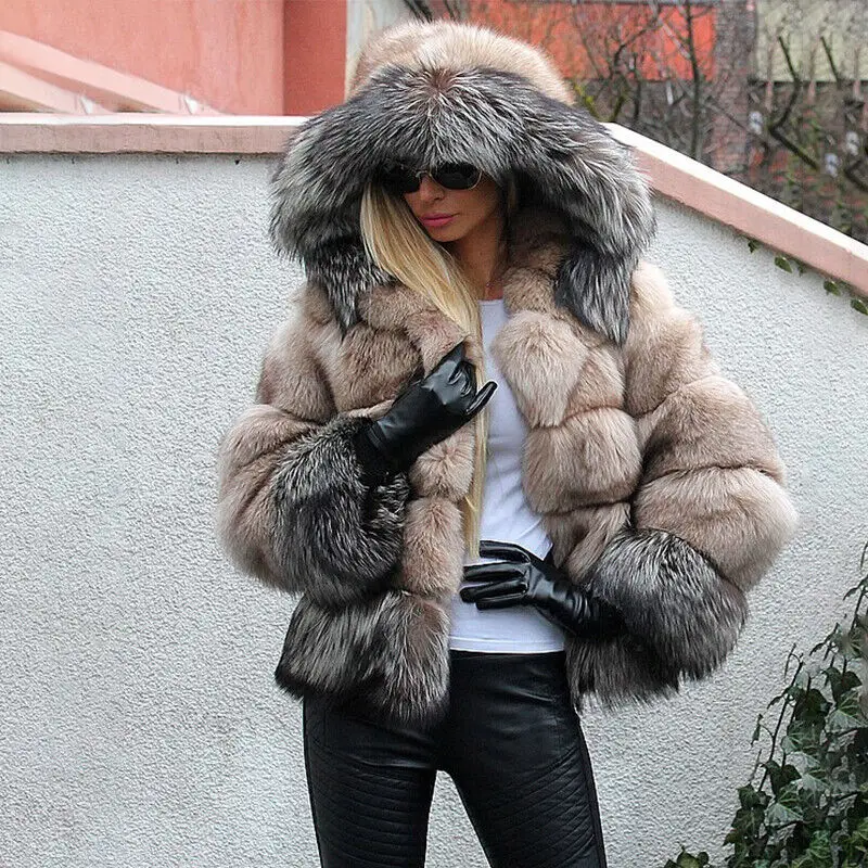 Fashion Real Fox Fur Coats with Hood Genuine Fur Jackets Thick Women Winter Natural Fox Fur Warm Outcoat Female Real Fur Coat