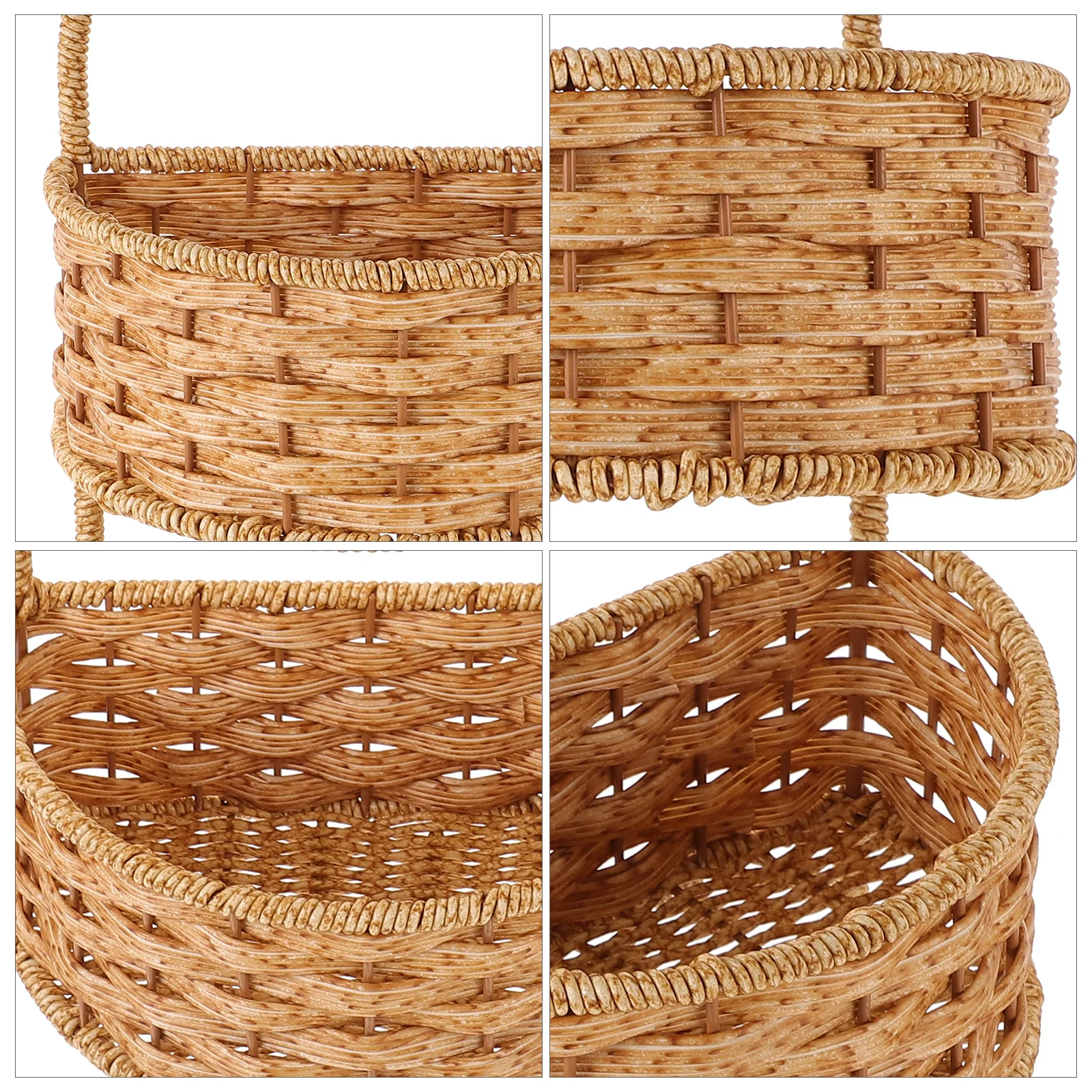 

Woven Hanging Storage Basket Wall Mounted Vintage Double Layer Organizer for Home Office Garden Decoration Hanging Flower Basket