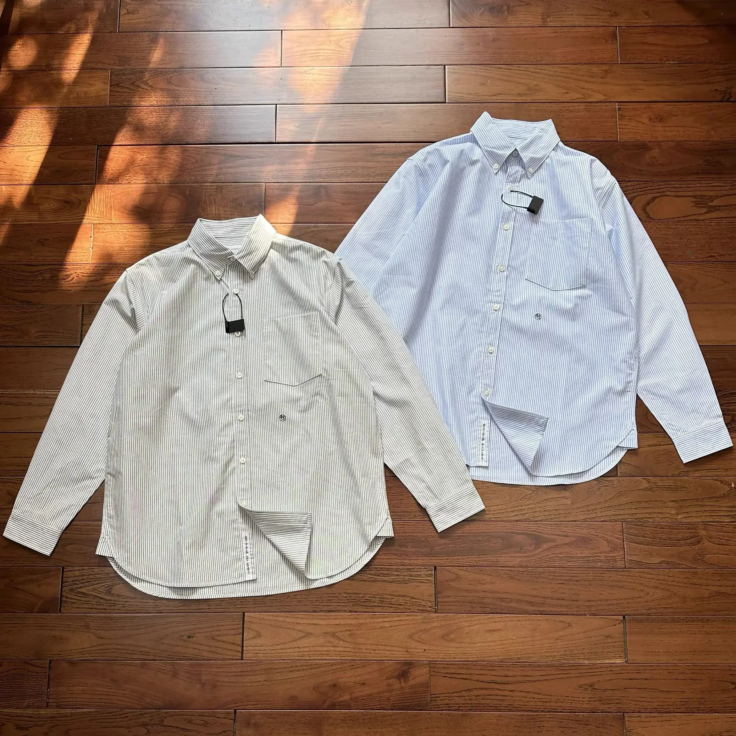 

Day single NNAMCA Oxford spinning embroidered city boy vintage pocket couple loose striped long sleeve shirt