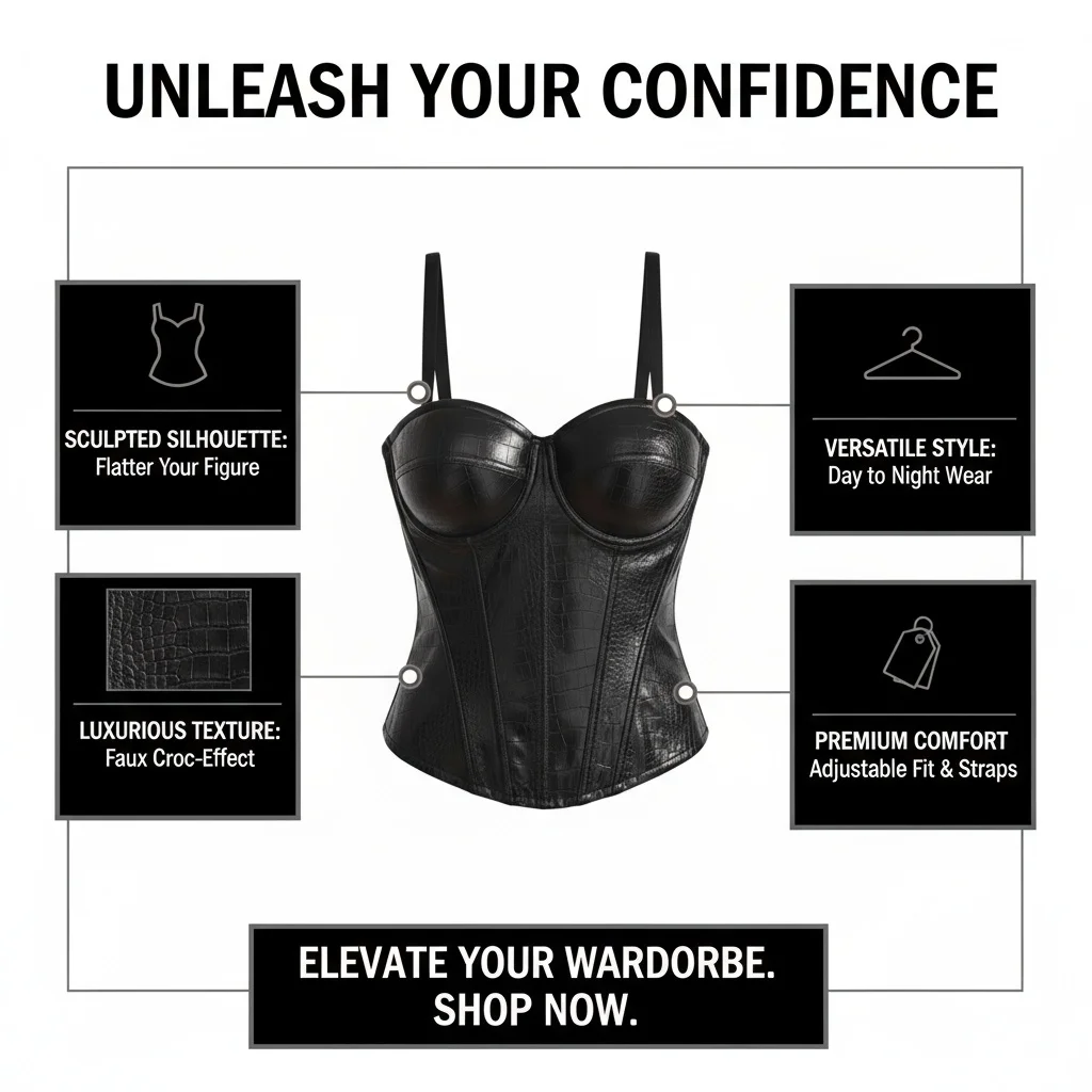 WOMEN'S PU LEATHER FISHBONE BRA TOPS STRAPLESS WIRELESS TUMMY CONTROL OUTFITTED CROPS TOPS SLIMMING UNDERWEAR TANK TOPS