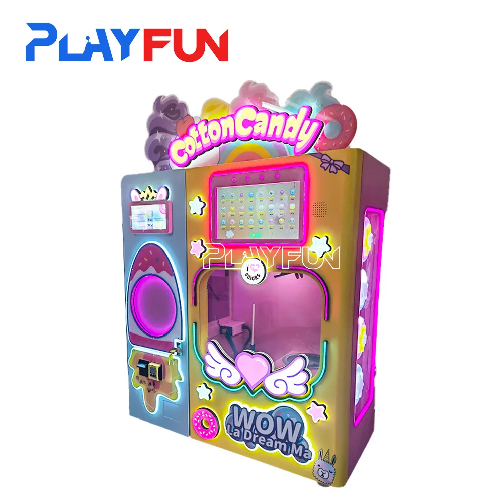 PlayFun Custom Commercial Multi-Language Easy To Operate Touch Screen Fully Automatic Cotton Candy Vending Machine Robot