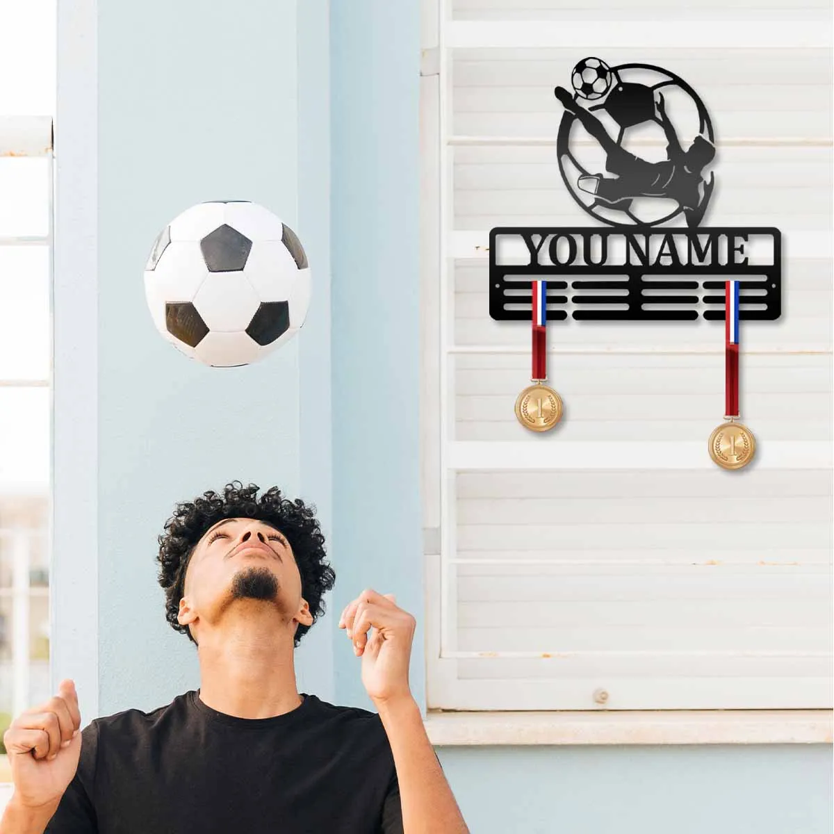 

1pc soccer Medal Upside-down golden hook custom name Tin Painting Metal Poster For Living Room Decor