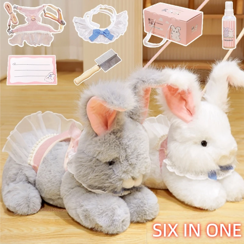 Simulation High Quality Lying Angora Rabbit Plush Doll Pillow 4Colors Bib Pet Chest Long Ear Bunny Stuffed Toy Gift For Girls