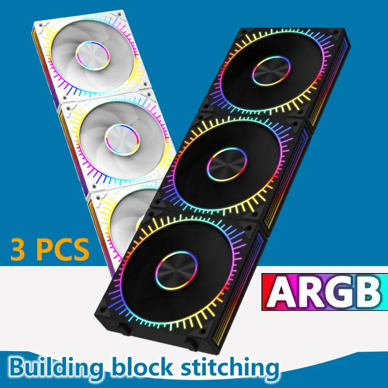 

3 Desktop PC Case Cooling Fans, 3-in-1 Sun S Wireless Hubs, ARGB+PWM, Forward/Reverse Blades, Temperature-Controlled Quiet Fans