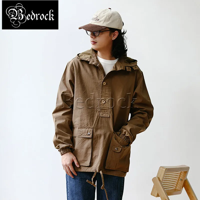 MBBCAR 10oz selvedge denim windbreak deck suit USN DUNGAREE SMOCK khaki washed loose mid length tooling denim jacket 3113