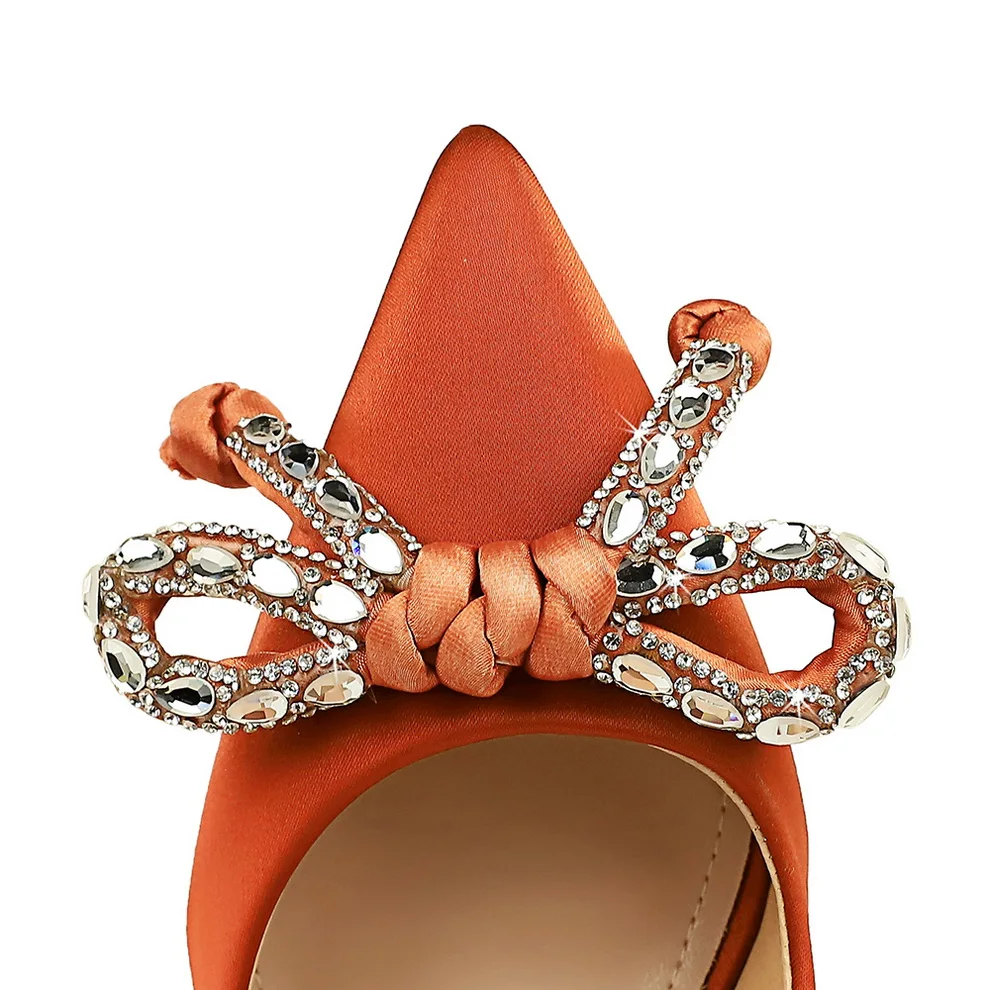 BIGTREE حجر الراين القوس عالية الكعب الرقص حفلة المرأة مضخات خنجر 5-10 سنتيمتر الأسود الشمبانيا أنيقة سيدة أحذية بكعب حجم 43 #6