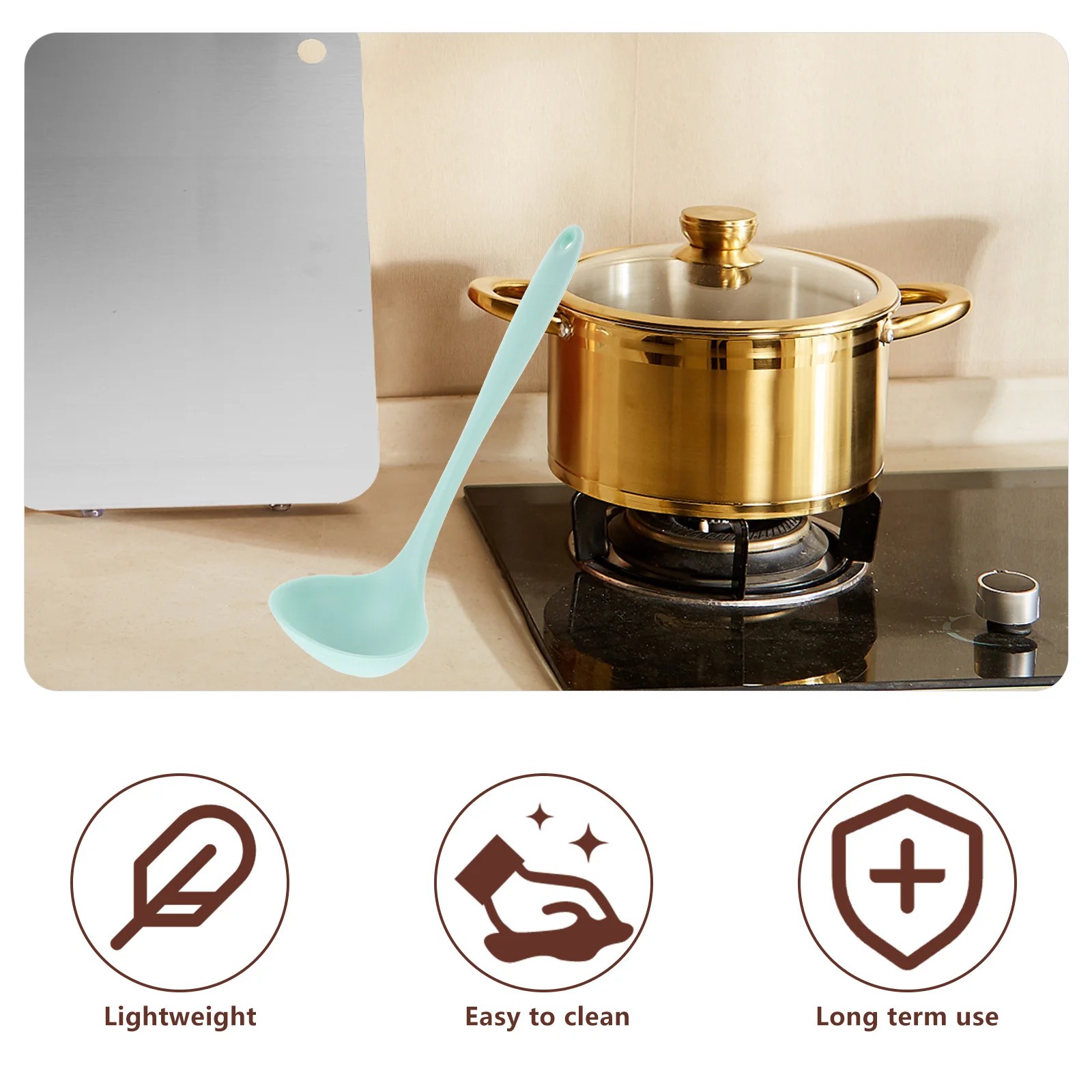 

Big Capacity Silicone Ladle Spoon for Soup Gravy Serving Heat Resistant Non-Scratch Cooking Kitchen Restaurant Utensil