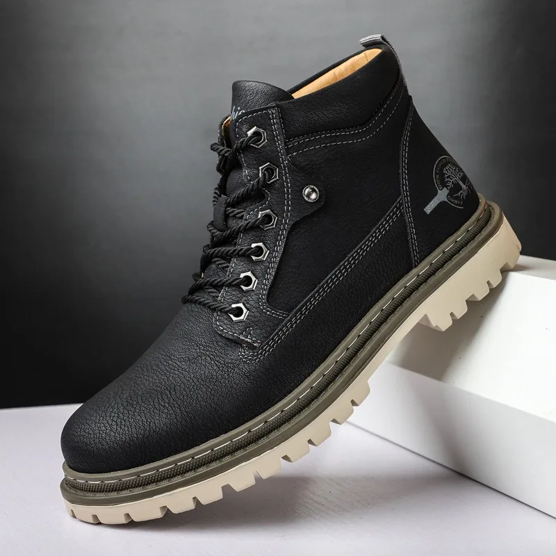 Męskie buty wysokie, casualowe, jesienno-zimowe, retro, wodoodporne botki, outdoorowe buty robocze, ciepłe sneakersy na platformie, męskie śniegowce.