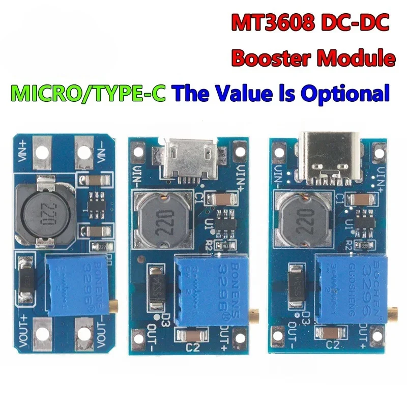Module élévateur de tension DC-DC réglable MT3608 2A, module de surtension TYPE-C MICRO USB 2V-24V vers 5V 9V 12V 28V