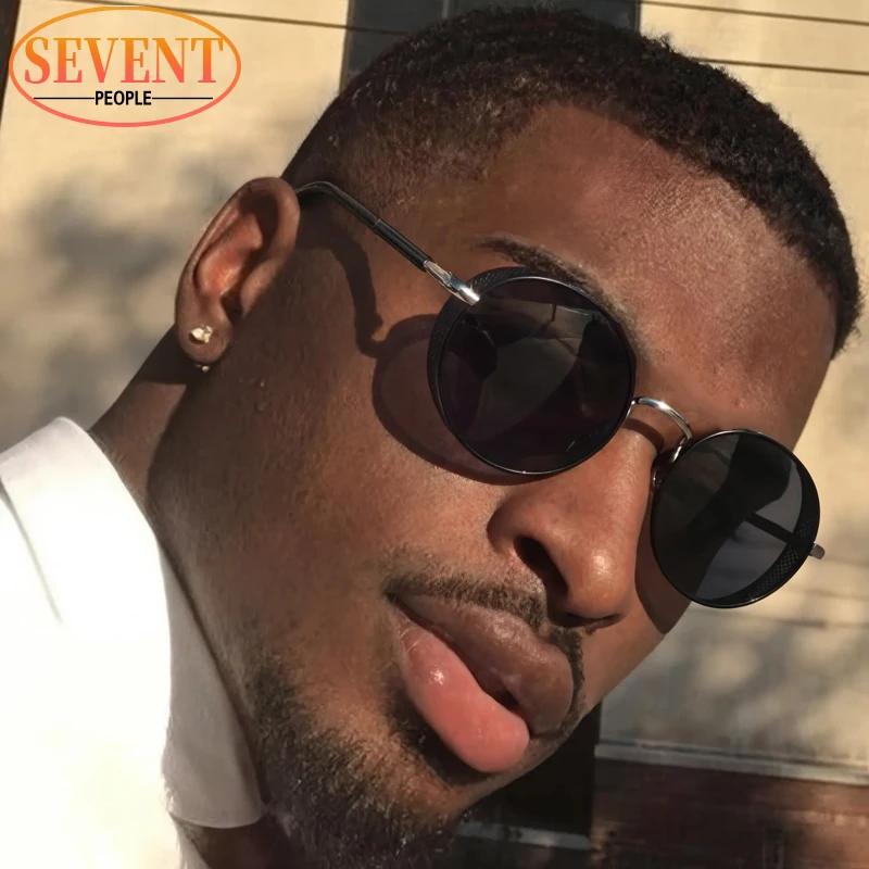 

Vintage Metal Frame Round Punk Sunglasses Men 2026 Luxury Brand Steampunk Oval Shield Sun Glasses For Male Gradient Lens Shades