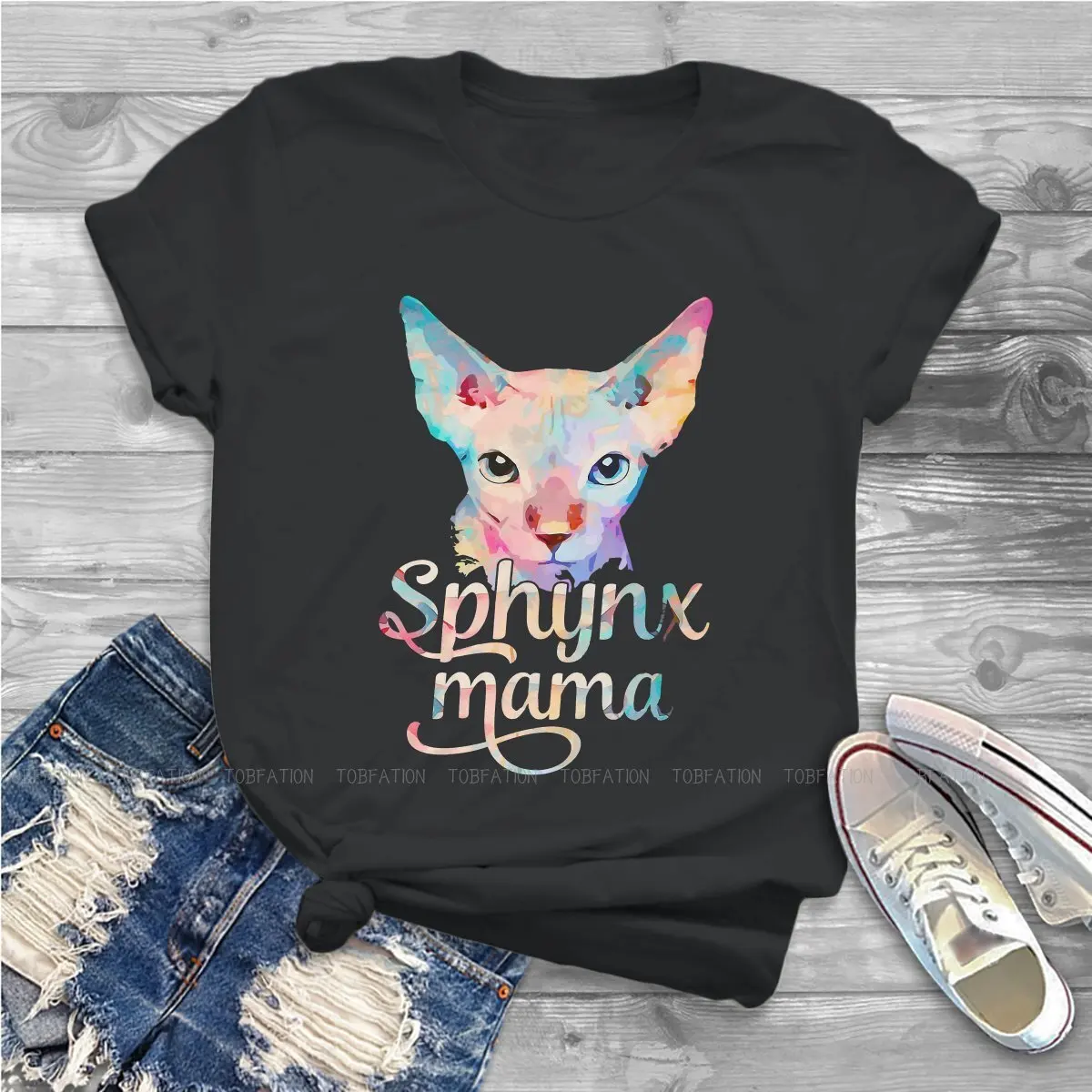 Mama Mom Gift Hipster TShirts Sphynx Hairless Cat Cute Girl Graphic 5XL T Shirt Round Neck Oversized