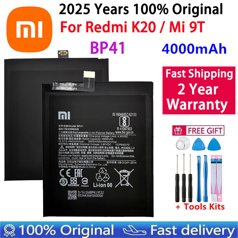 

100% Original Replacement High Quality Battery For Xiaomi Redmi K20 Mi 9T Mi9T 4000mAh BP41 Premium Genuine Batteries Bateria