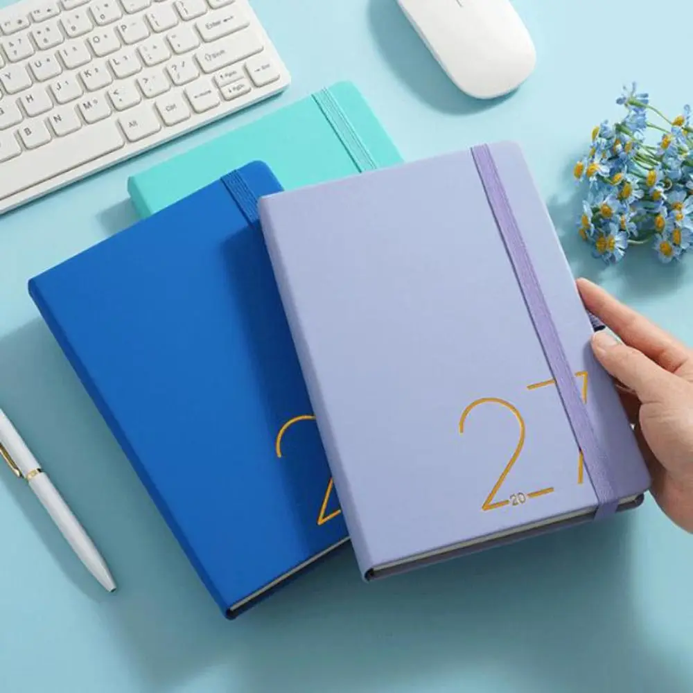 English 2027 Schedule Planner Notepad Wear-resistant Efficiency A5 Agenda Planning Notebook Portable Leather Cover