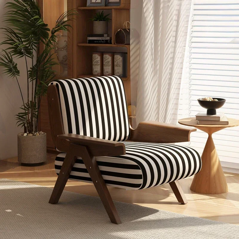 

Single sofa Chinese antique living room balcony casual zebra chair solid wood