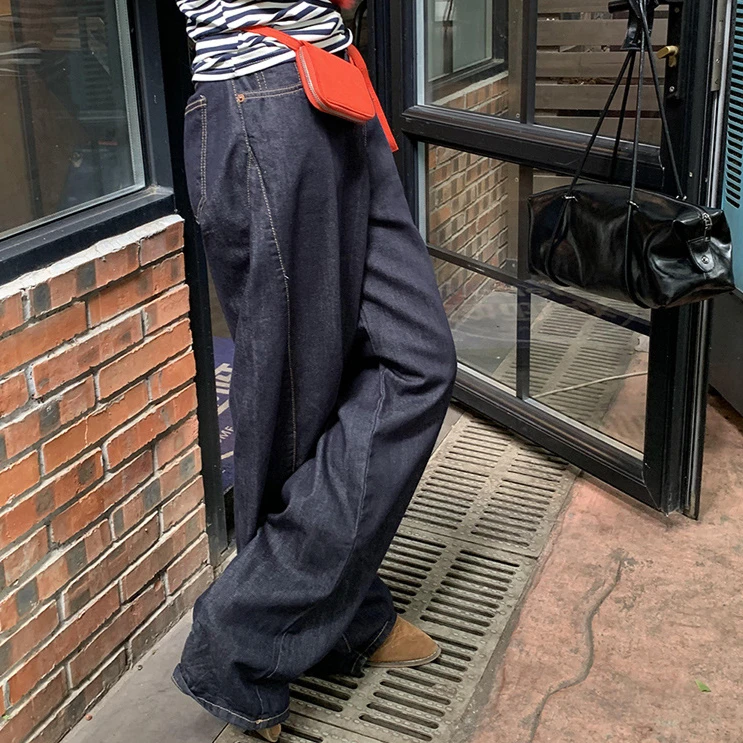 

Women Denim Floor Length Pants Jeans Wide Leg Pants Casual Loose High Waist Straight Trousers Y2k Streetwear Mom Spring Vintage