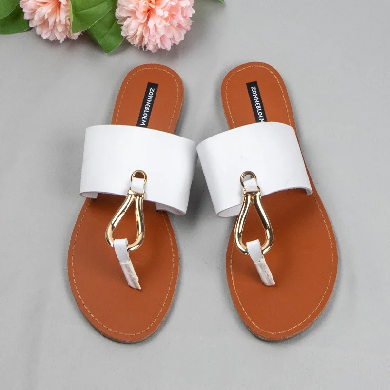 New Leather Sandals Women Summer Shoes Flat Bottom Open Toe Outside Beach Fashion Leopard Ladies Slides Big Size 36-41