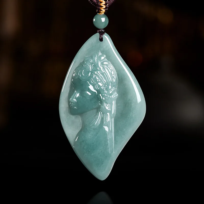 Authentic Natural A-Quality Jadeite Blue Water Ethnic Maiden Pendant Ice-Texture Jade Chinese Style For Women's Gifts Drop Ship
