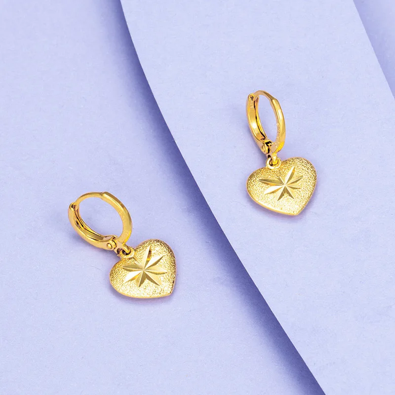 24k Gold Earrings Plated Real Gold Does Not Fade Heart-Shaped Earrings For Women\'S Wedding Christmas Birthday Gifts