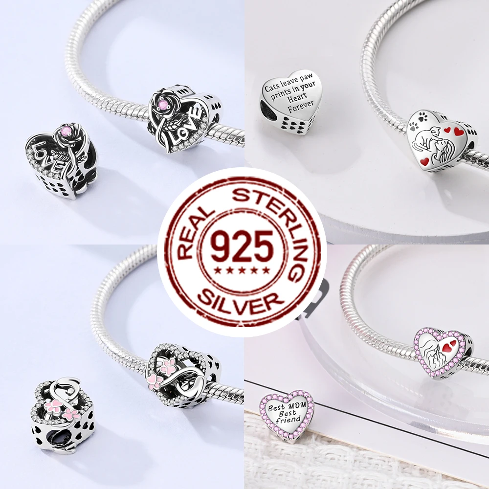 925 فضة سحر الحب الأم شقيقة عائلة سعيدة المعلقات الخرز صالح الأصلي سوار سحر DIY مجوهرات هدية للمرأة #5