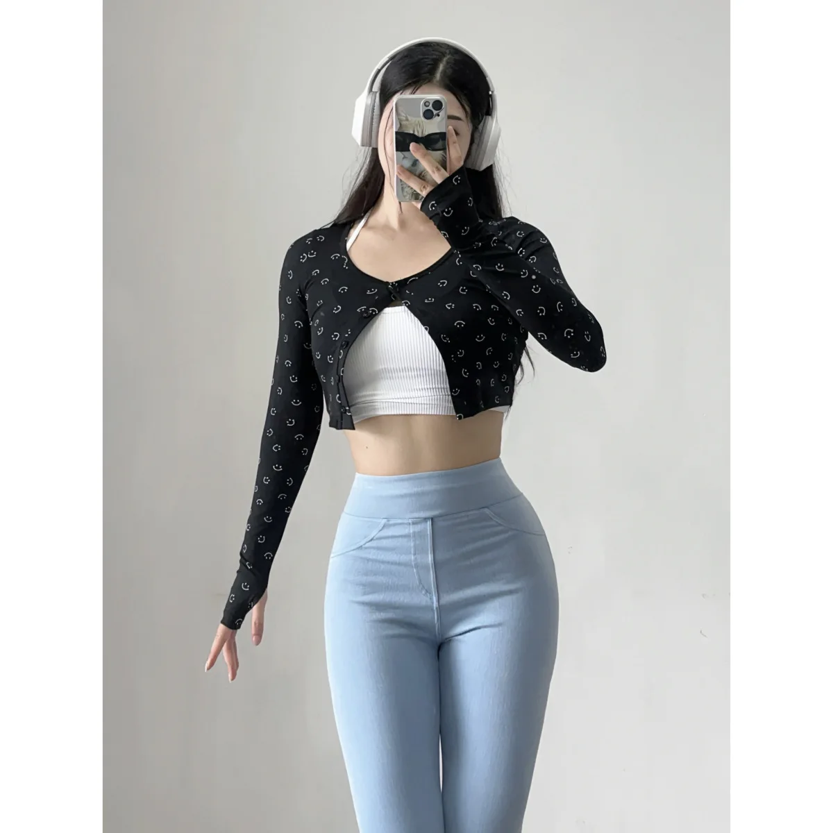 Women Sports Yoga Long Sleeve Smiling Face Tops Gym Fitness Tank Top Breathable Comfortable Fashion Coat Vest Workout Bra