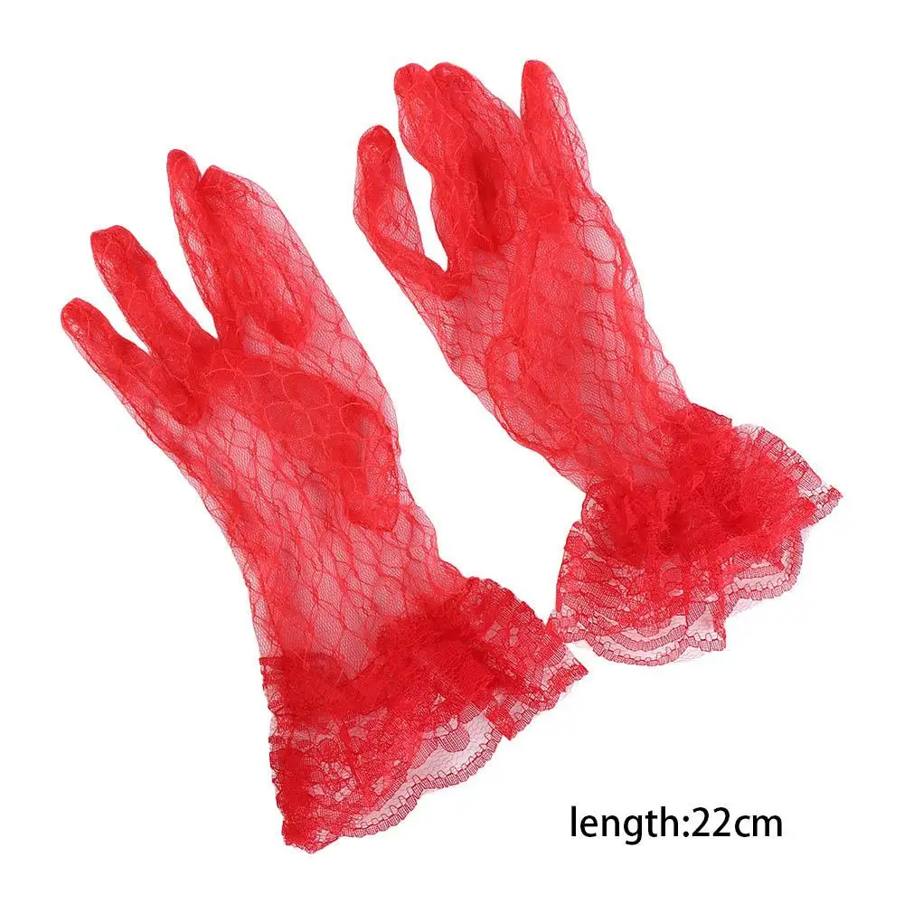 Elastic Elegant Autumn Dress Accessories Short Banquet Wedding Thin Mittens Bridal Mesh Gloves Lace Gloves