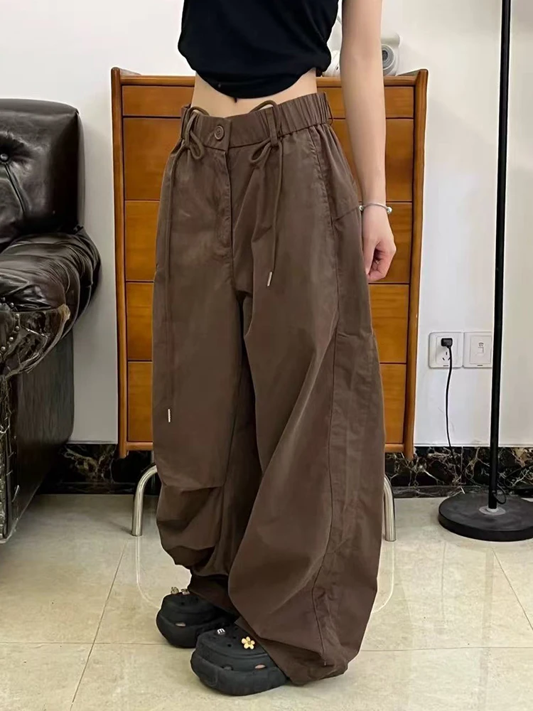 American Vintage Cargo Pants Women Y2K High Waist Streetwear Loose Wide Leg Pants Autumn New Solid Baggy Straight Trousers