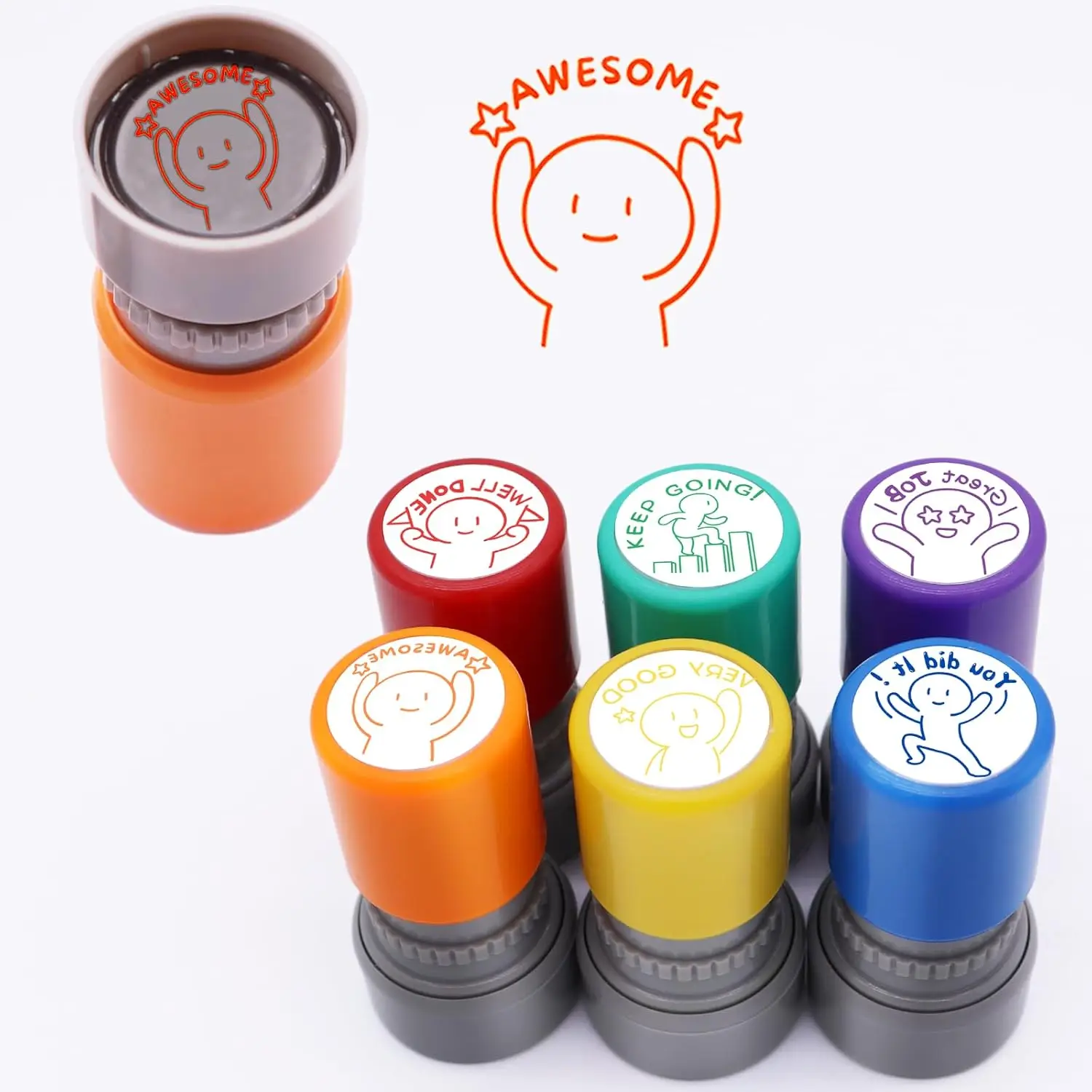 6-piece cute action teacher rating encouraging self ink rubber seal for behavior review and educational enhancement