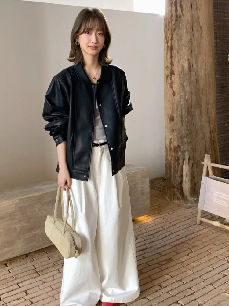Bla Leather Jaet Donna 2025 Nuovo Autunno High-End Americano Retro Casual Moto Jaet Top Faionable Cappotto da donna
