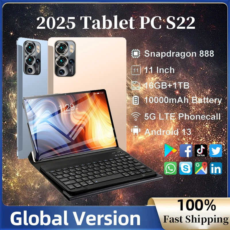 New Global Version Pad S22 Tablet Computer 16GB+1TB 10000mAh 11inch HD 4K Android 14 5G Dual SIM Phone Call WiFi GPS Tablet PC