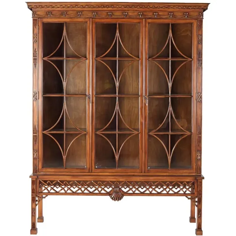 French Antique Style Handmade Solid Wood Side Cabinet Eco Friendly Storage Unit for Living Room Hotel Decor High Quality