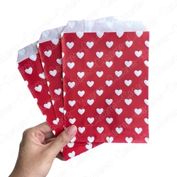 25 pcs Valentine's Day Gift Bags 13x18cm,  Red Heart Paper Treat Bags Small Favor Bags for Valentine's Party, Wedding, Birthday