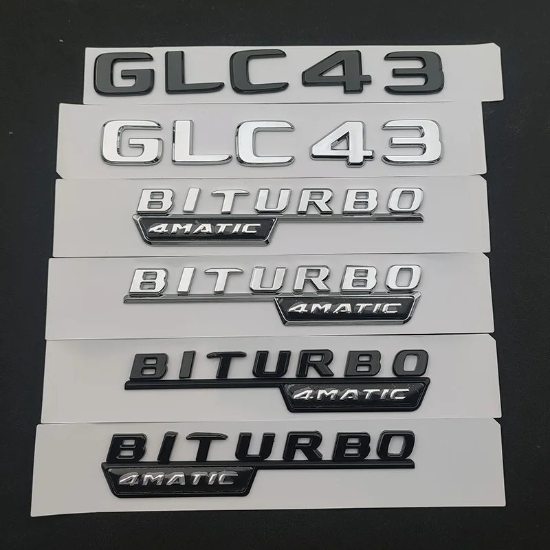 3D ABS Chrome Black Car Rear Trunk Badge Sticker Logo GLC 43 BITURBO 4MATIC Emblem For GLC43 Accessories