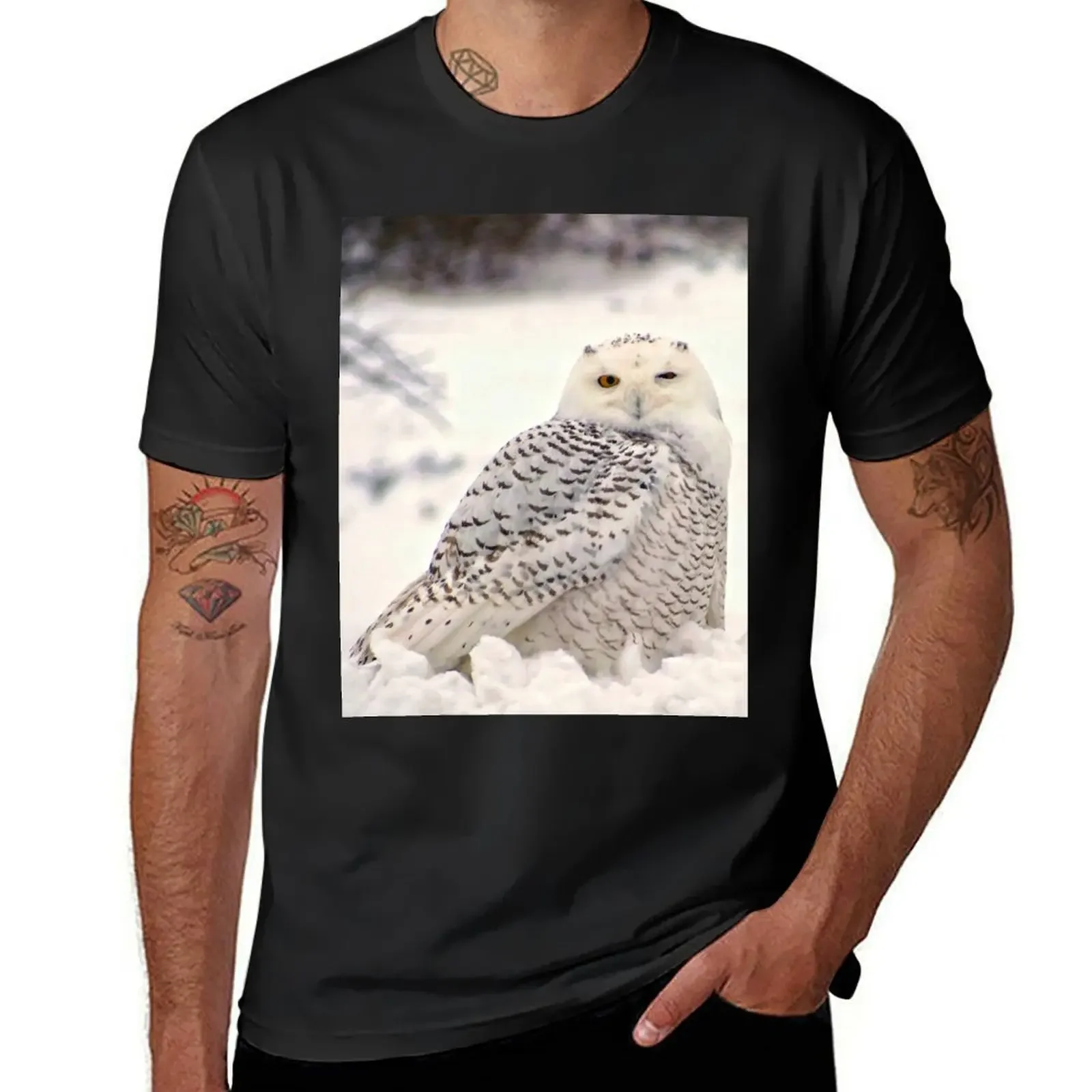 

Snowy Owl's Wink T-Shirt graphic t shirts anime mens white t shirts