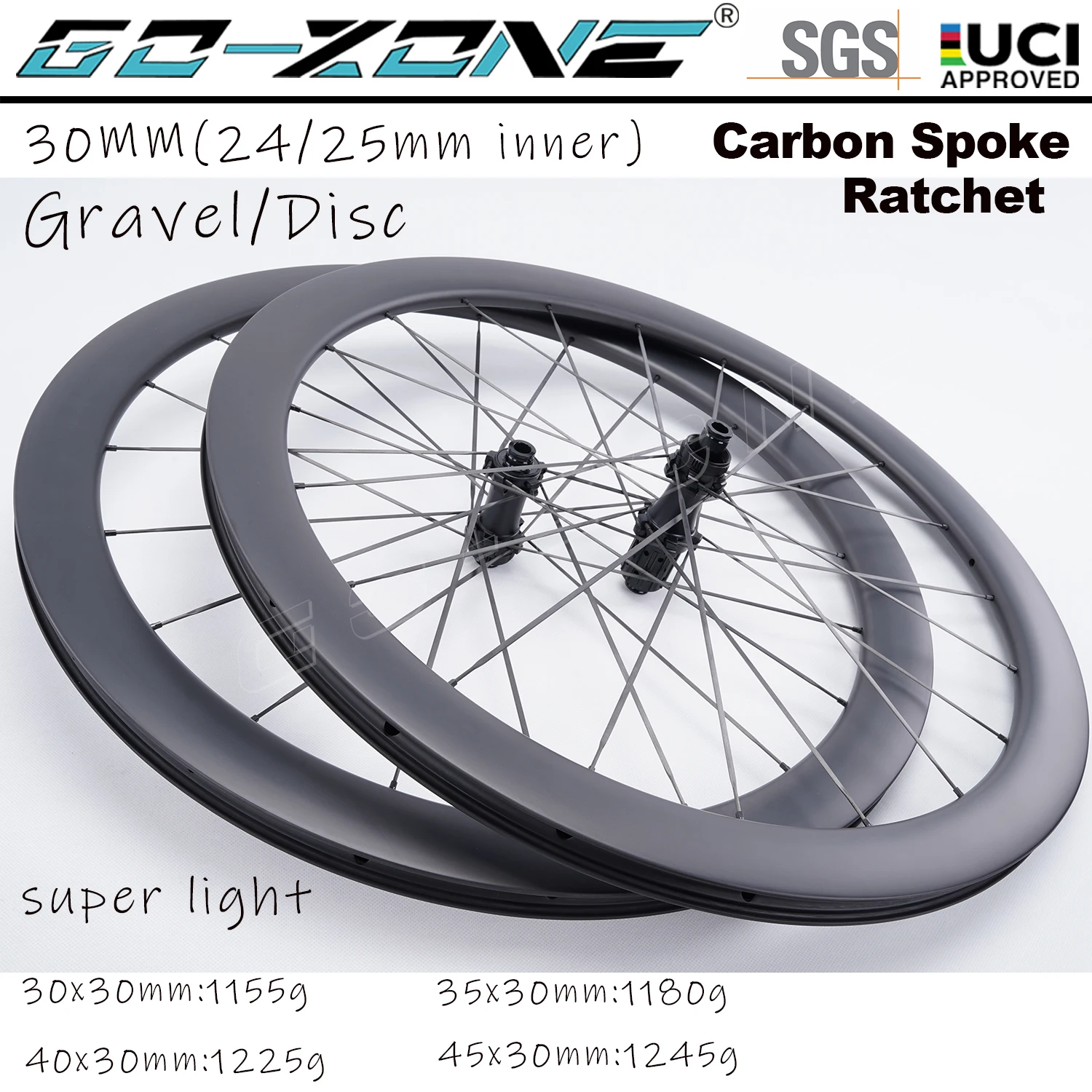 1155g Super Light 700c 30mm Carbon Spokes Wheels Disc Brake Gravel Cyclocross R280C Ratchet Clincher Tubeless Road Bike Wheelset