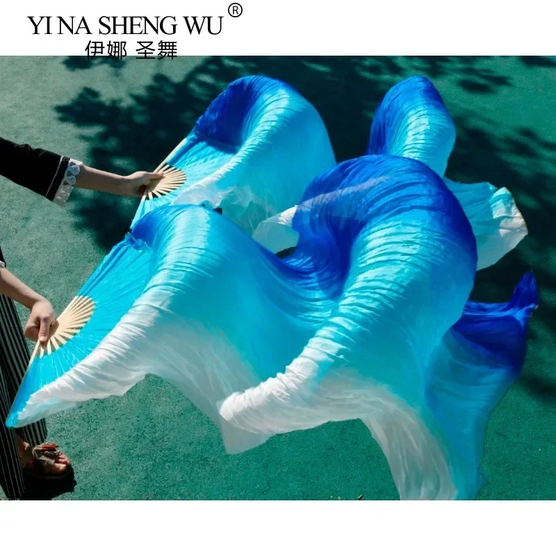 Feminino de alta qualidade véus de seda chinesa fãs de dança par de fãs de dança do ventre barato venda quente turquesa + roylblue + branco