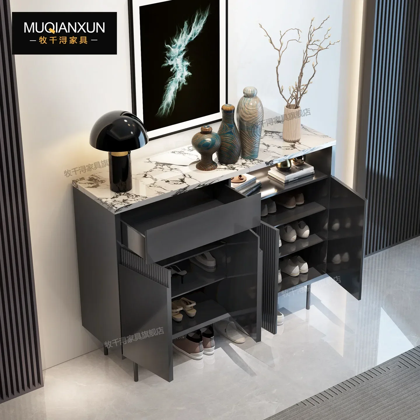 Italian-style Entrance Entrance Villa Entrance High-end Large-size Corridor Marble Shoe CabinetX14