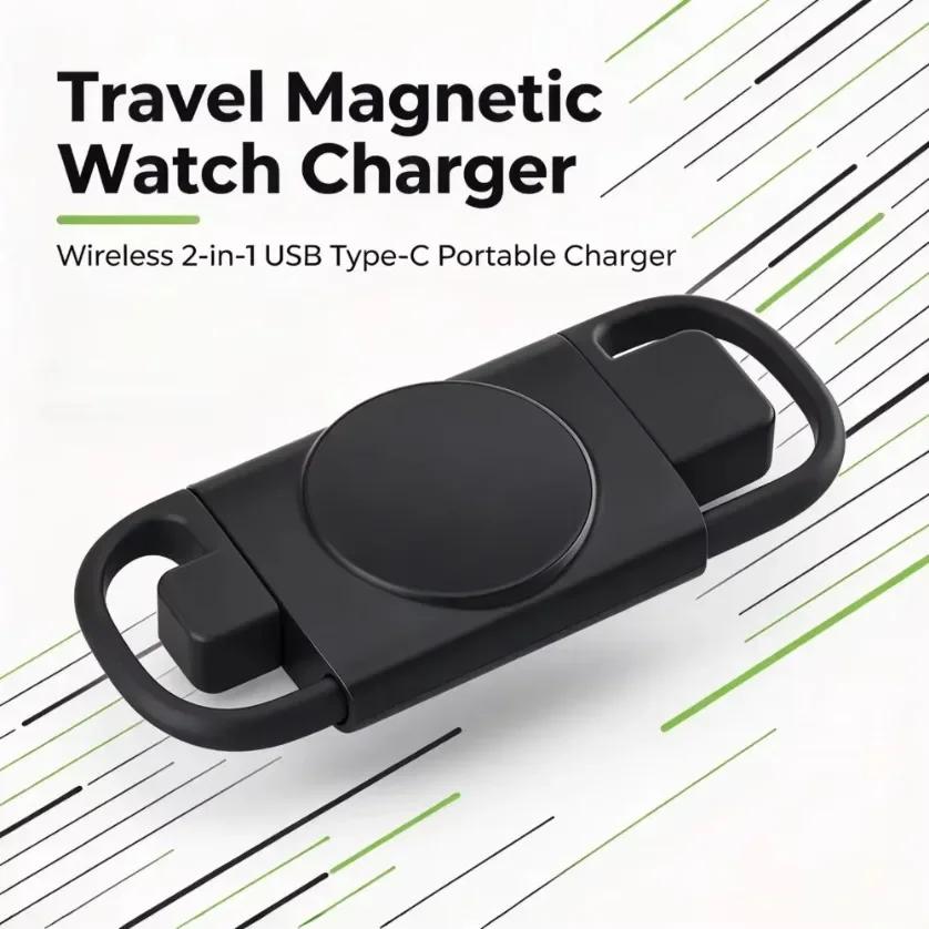 Portable Smart Watch Charger Magnetic Wireless 2 in 1 USB A Type C Dual Interface Fast Charging Travel Accessories Lightweight