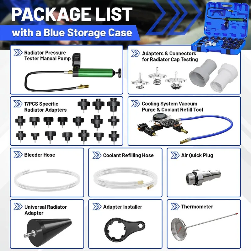 28 PCS 라디에이터 압력 테스터 진공식 냉각 시스템 리필 키트