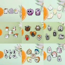 2-6PCS/SET Halloween Series Of Badges Fine Skull White Ghost Creative Modelling Brooch Drift Bottle Skull Quirky Personality