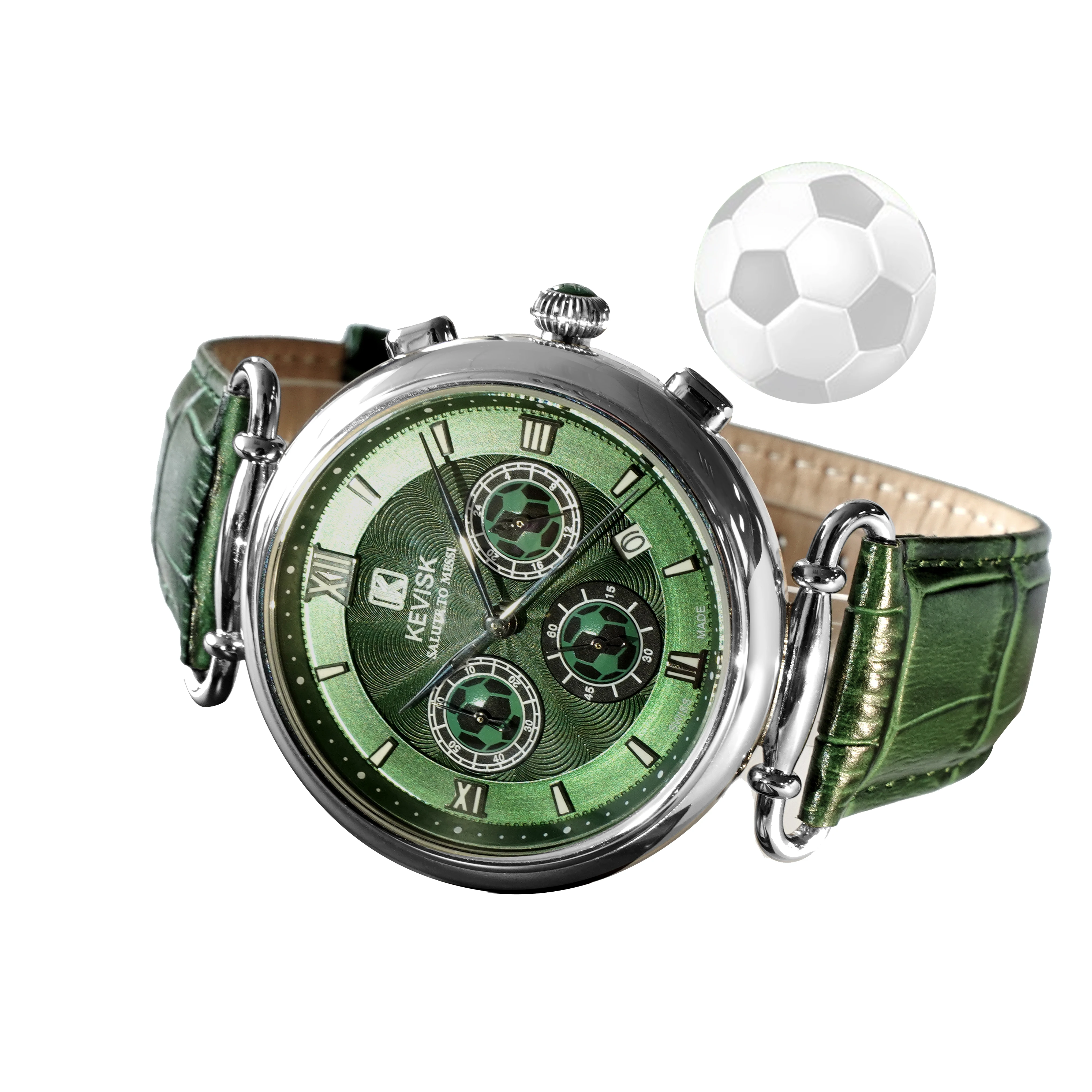 

Football element sports men's watch three small dials waterproof stainless steel leather strap quartz watch for man