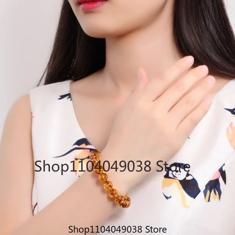 Natural Water Purification Amber Beeswax Hand String Beeswax Amber 108 Round Bead Flower Perdo Circle Couple Bracelet