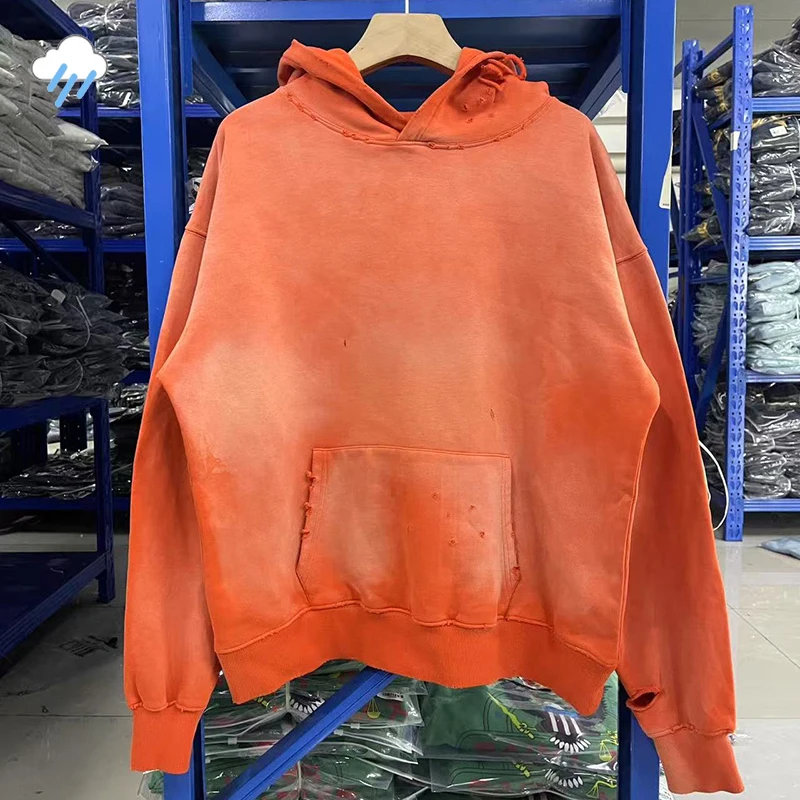 25FW نسيج القطن الثقيل خمر غسلها البرتقال التالفة هول هوديي الرجال النساء للجنسين الكلاسيكية خطابات شعار طباعة سانت البلوفرات