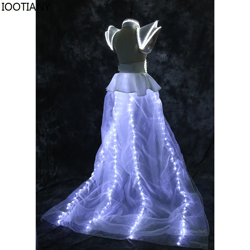 Led Light Up Performance Clothing Bar Female Dj Dance Ds Stage Luminous Waistcoat Dress Fancy Wedding Sets Nightclub Rave Outfit